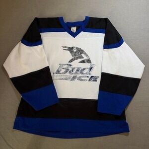 Vintage Bud Ice Hockey Athletic Knit #88 Jersey Mens 2XL White Blue‎ Graphic 90s